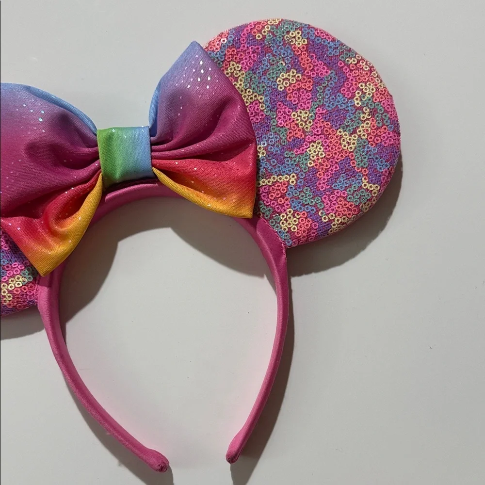 Disney Pink Rainbow Sequin Minnie Ears Headband